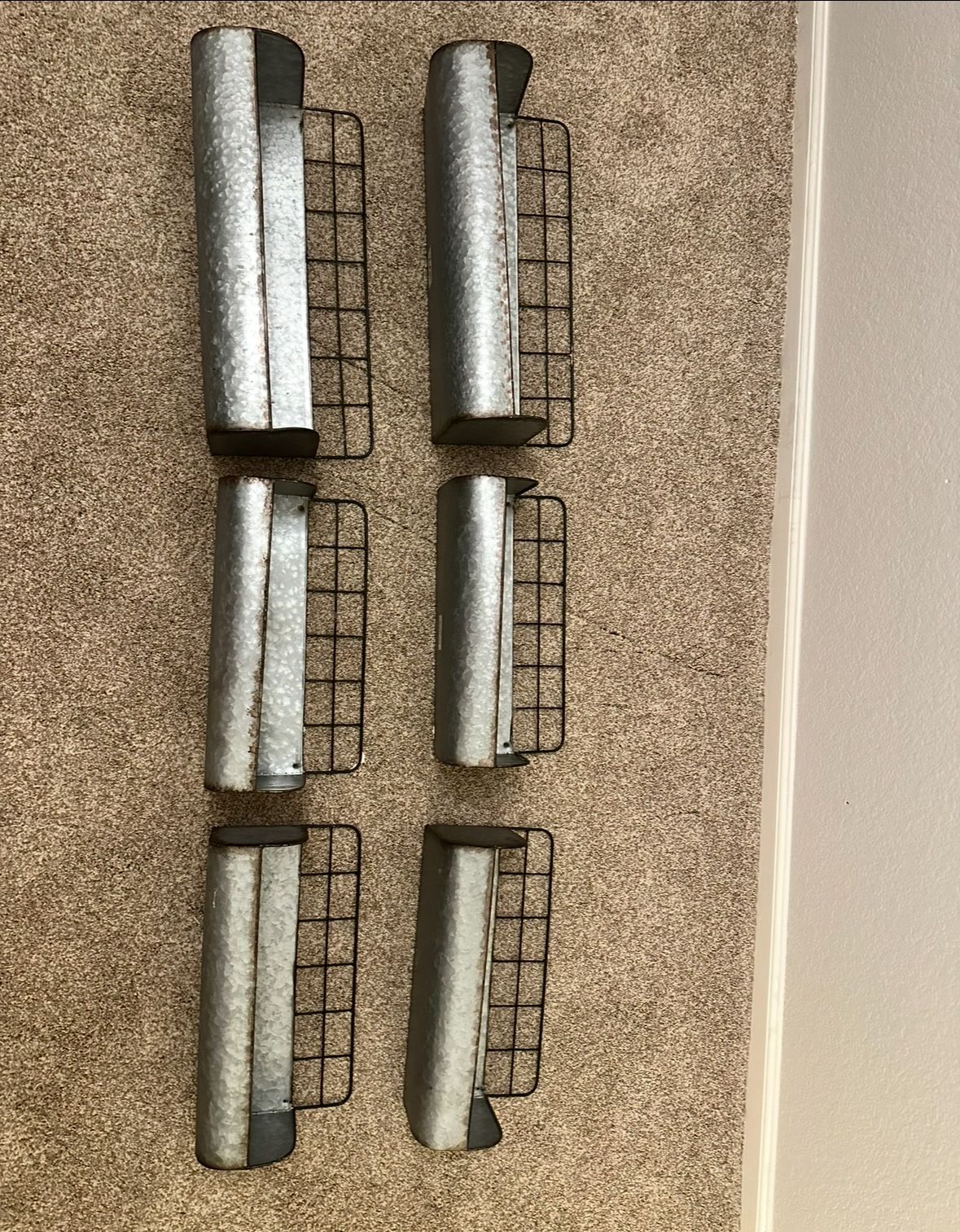 Set of 6 Galvanized Metal Wire-Back Wall Planters Towel Holders