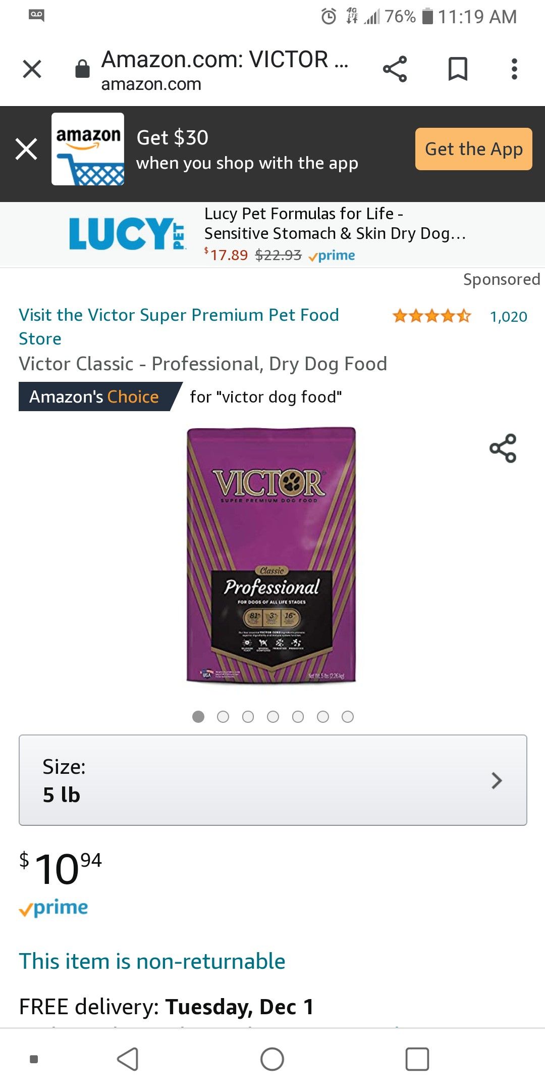 Victor dog food new 5lb bag