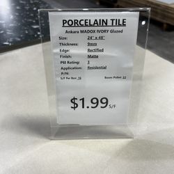 PORCELAIN TILE 24” X 48” $1.99/ Sq Ft