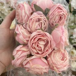 10 Artificial Pink Roses Vintage Roses for Party Centerpieces or Home Decor, Baby Shower or Birthday Flower Arrangements 