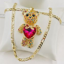 Big Teddy Bear Swarovski Necklace Love Heart Crystal Pendant  Grande Oso De peluche Swarovski Collar , Amor Corazón Cristal Colgante 