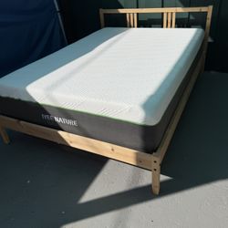 Ikea Full size wood bed frame with 10” Memory Foam Mattress! Both like new!!Free local delivery!!