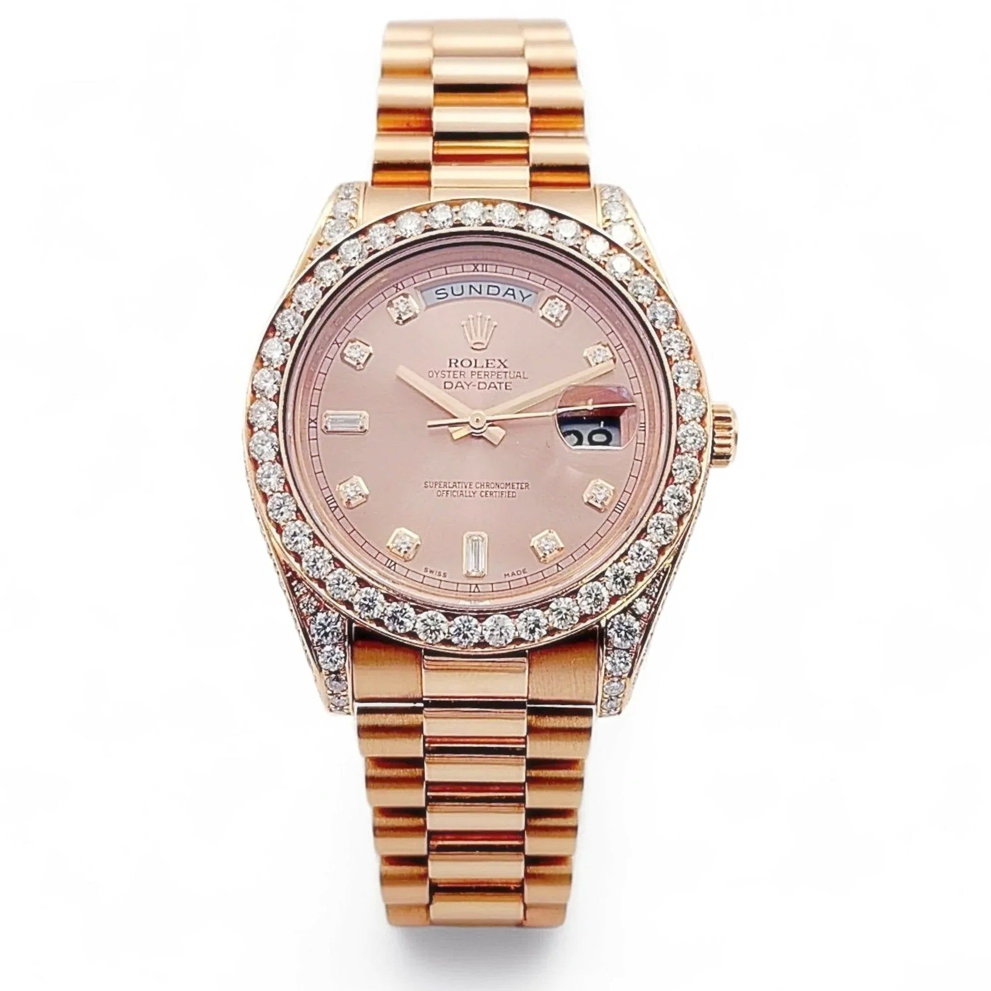 *2021 Men's Rolex 41mm Presidential Day-Date II Everose 18K Rose Gold Watch with Diamond Dial and Diamond Bezel. (Pre-Owned Box/Card 218235)