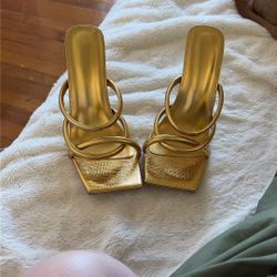 Gold Square Heels 
