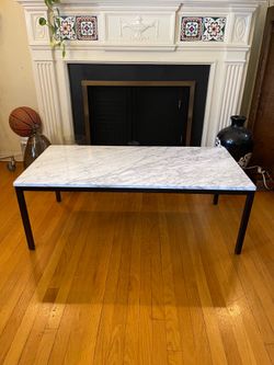 Feather Varick Faux Marble Coffee Table – Modern Black Metal Frame