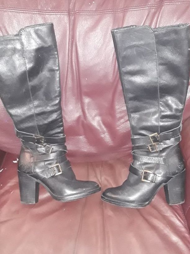 Womens Steve Madden Blk Leather Boots Sz6