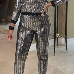 Silver/ Black Shimmering Jumpsuit 