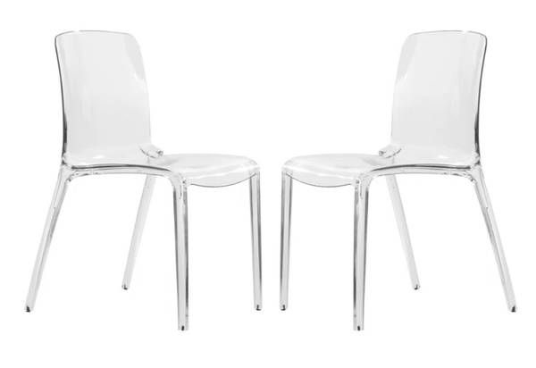 TWO Modern Transparent Plastic Stacking Chairs