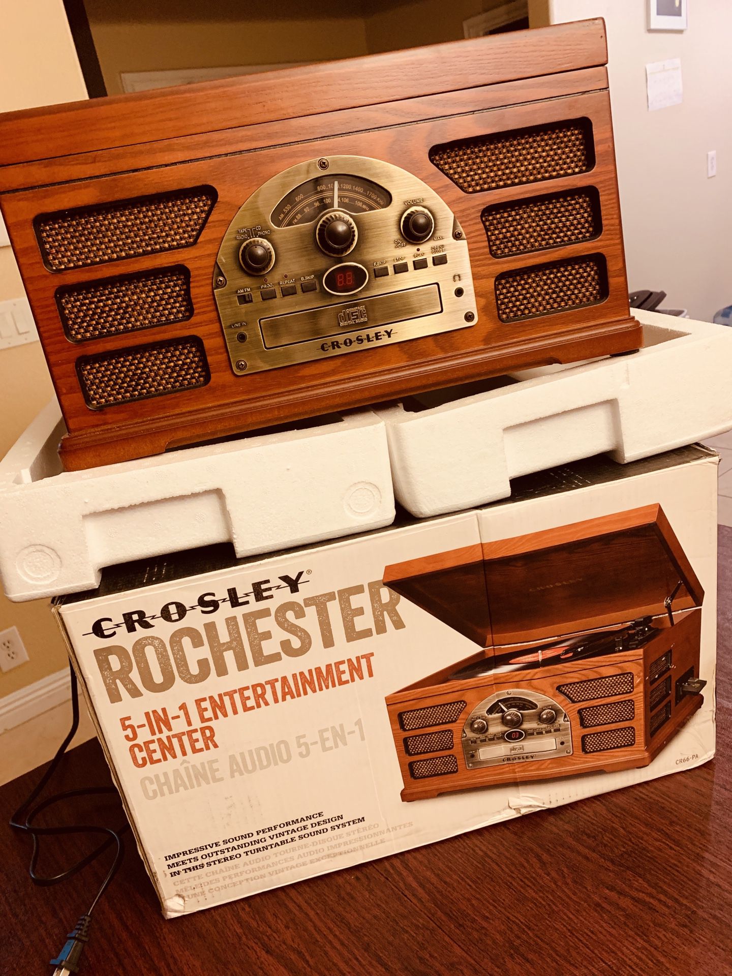 Crosley Rochester 5-in-1 Stereo Turntable Sound System with Tape Deck, CD Player, Auxiliar Input for MP3 Players and External FM antenna, Paprika, CR