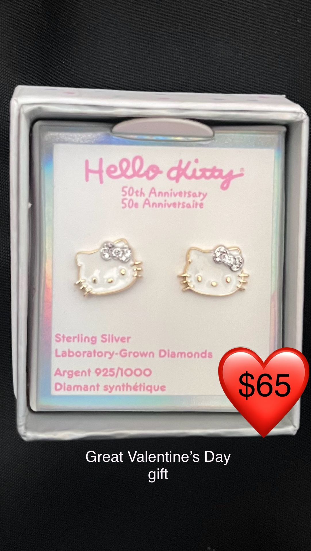 Diamond Hello Kitty Sterling Silver Earrings! Anniversary Edition!