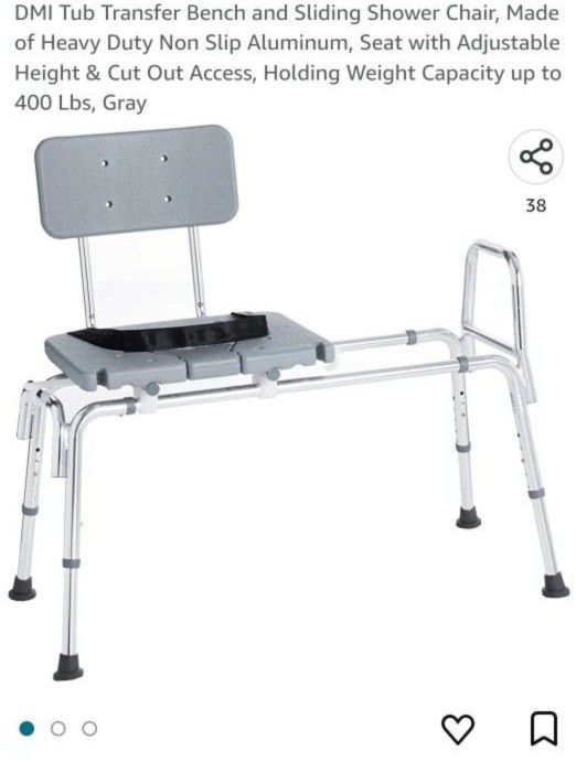 DMI Tub Transfer Bench and Sliding Shower Chair, Made of Heavy Duty Non Slip Aluminum, Seat with Adjustable Height & Cut Out Access, Holding Weight Ca