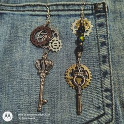 Steampunk Key Earrings King and Queen Charm Dangle Artisan Handmade Jewelry