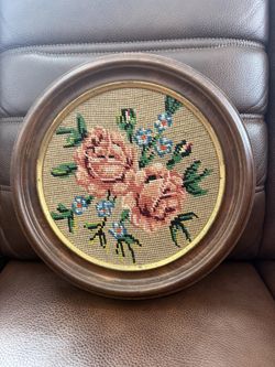 Needlepoint Hand Stitched Flower Canvas Art