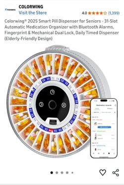 Colorwing® 2025 Smart Pill Dispenser for Seniors - 31-Slot Automatic Medication Organizer with Bluetooth Alarms, Fingerprint & Mechanical Dual Lock,