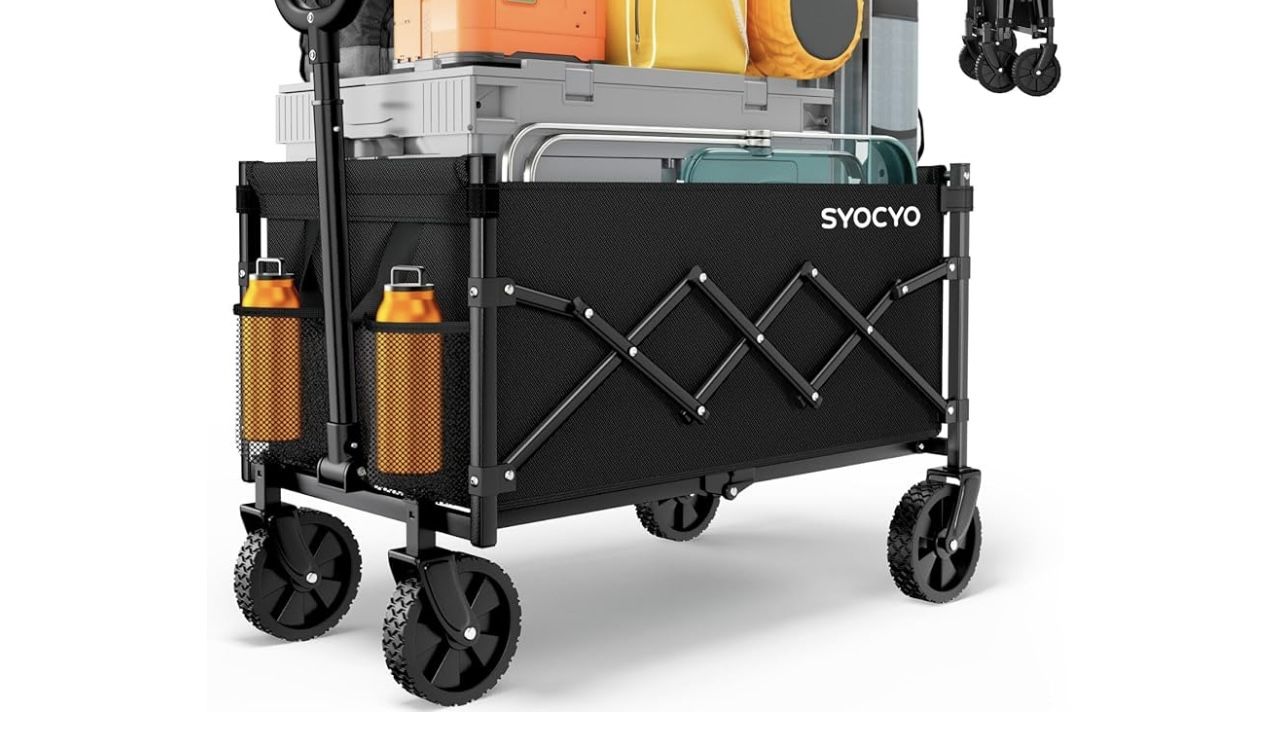 Collapsible Wagon Cart 220lbs Beach Foldable Wagon Lightweight & Portable Folding Utility Grocery Shopping Carts with Wheels for Shopping Garden and S