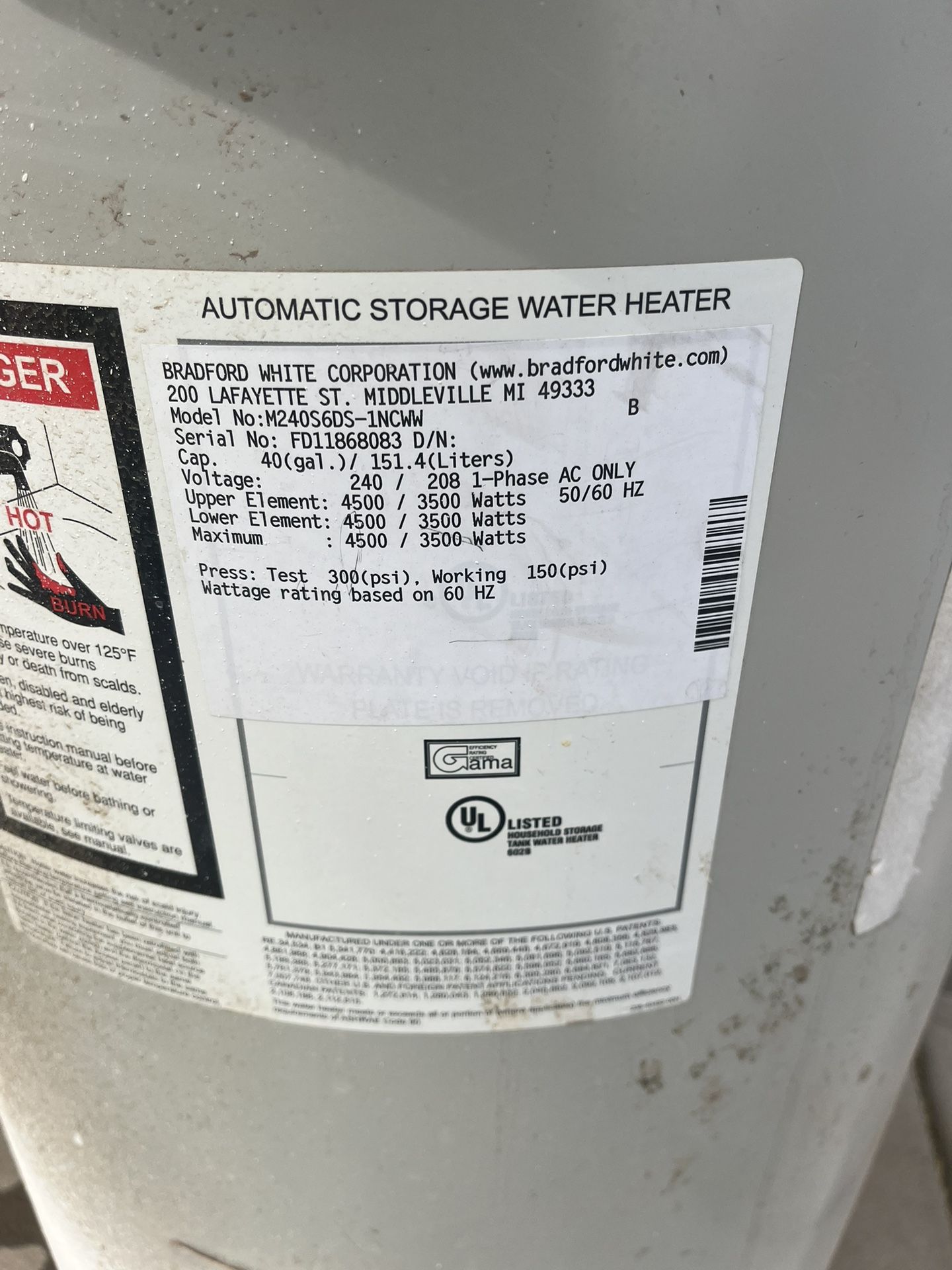 Water Heater 40 Gallons