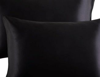 2pc Set Black 20x30 inches Satin Pillowcase Silk Pillow Covers