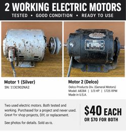 2 Vintage Electric Motors – Tested & Working