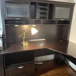 Desk With Hutch and Two Drawer Filing Cabinet, See Description For Measurements 