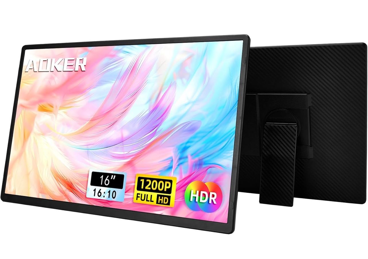 16" Portable Monitor for Laptop - 1200P FHD Laptop Screen Extender HDMI USB C Travel External Display with Stand Gaming Monitor for PC MAC Switch Phon