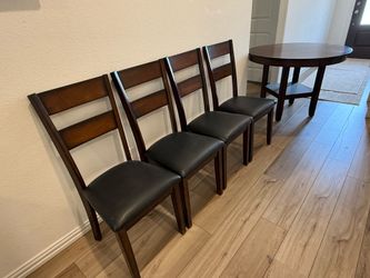 Round Dark Wood Dining Table Set w/ 4 Chairs