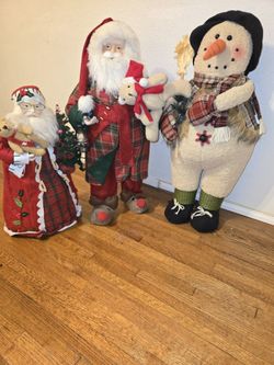 Santa Claus And Plush Snowman Christmas Decorations $40