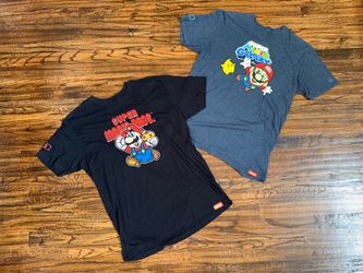 BUNDLE (2) Vintage Super Mario Bros 35th Anniversary Graphic T-Shirts Size Large