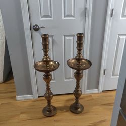 Pair Large Moroccan Brass Candle Stands