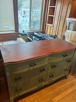 Vintage Painted Wood Dresser with Stained Top