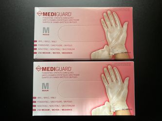 MEDIGUARD SYNTHETIC VINYL EXAM GLOVES SIZE M (2 PACKS OF 150 - 300 COUNT)
