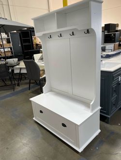 Assembled New Hall Tree w/ Bench for Entryway with Open Shelves Shoe Cabinets Mudroom Coat Storage