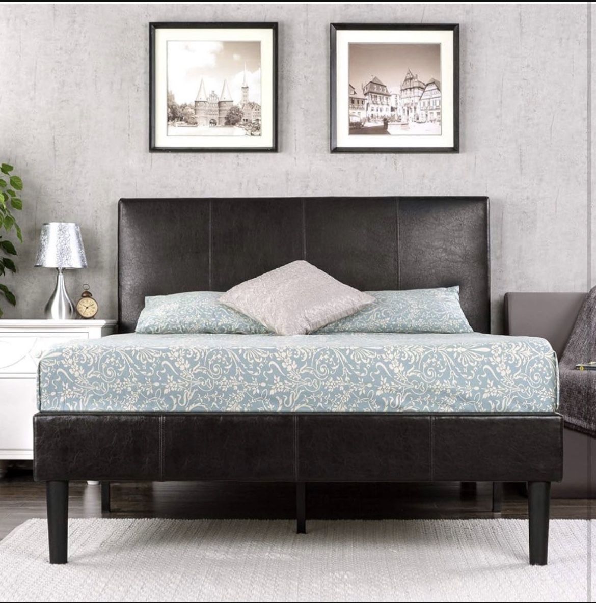 Full Size Brown Faux Leather Platform Bed Frame *Delivery Available* 