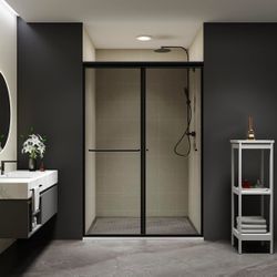 ComfyStyle Semi-Frameless Sliding Shower Door (Black)