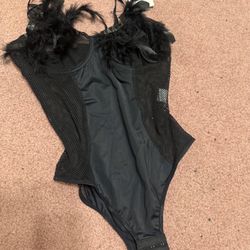 Bodysuit New large black feather mesh bodysuit goth gothic lingerie