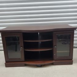 Tv Television Stand Cherry Wood Entertainment System With Shelves Brown