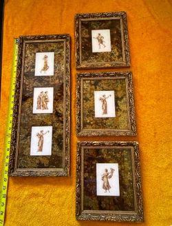 JUEGO ANTIGUO DE CUADROS DE MADERA CON PINTURA ROMANA
