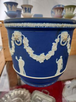 Antique Wedgwood Blue Jasperware Cache Pot