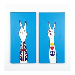 Original Painting British Vs and Peace Sign