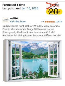 Wall26 Canvas Wall Art Mountain Lake Window View 16x24