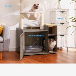 Hey-brother Cat Tree with Litter Box Enclosure, All-in-one Cat Tower for Indoor Cats