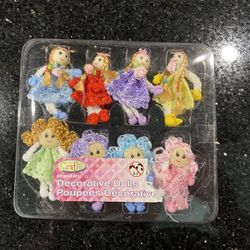 Rare Vintage Craft Decorative Colorful Rag Dolls 2.5” Set of 8