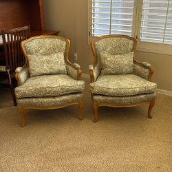 Goose down, feather cushioned, wing chairs, matching set