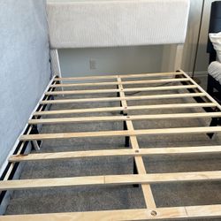 Queen Bed Frame with Adjustable Headboard & LED Lighting – Corduroy Upholstered Platform with Storage Shelf