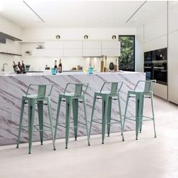  Metal Bar Stools Set of 4 Barstools Counter Height Bar Stools with Back Industrial Bar Stools Indoor Outdoor Kitchen Dining Chairs Modern Bar Chairs 
