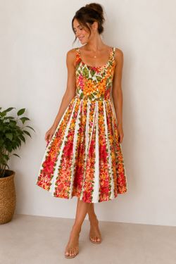 Isaac Mizrahi for Target Floral Cotton Fit & Flare Dress Size 6 Multicolor Sleevele
