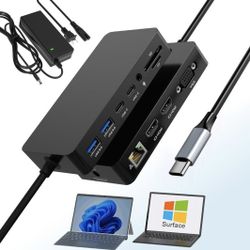 Dual HDMI+VGA Thunderbolt 4 Dock Works with Microsoft Surface Devices - 12-in-1 Microsoft Surface Thunderbolt 4 Docking Station for Surface Pro (12/11
