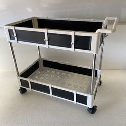 2 Tray Rolling Storage Cart With Wheels And Hooks. 16 X 9 X 18Inches Tall