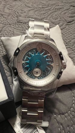 Silver Stainless Steel Watch with Blue Sun Dial