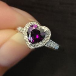 Lovely Sterling Silver Created Amethyst Ring Size 7, 8, 9