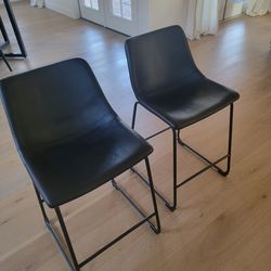 Set of 2 Upholstered Dining Bar Counter Stool Chair Black